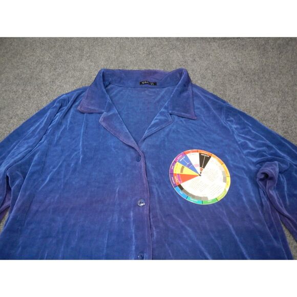 Vikki Vi Blouse Button-Up Plus Size‎ Top 2X Blue Red Elegant 3/4 Sleeve - Picture 2 of 11